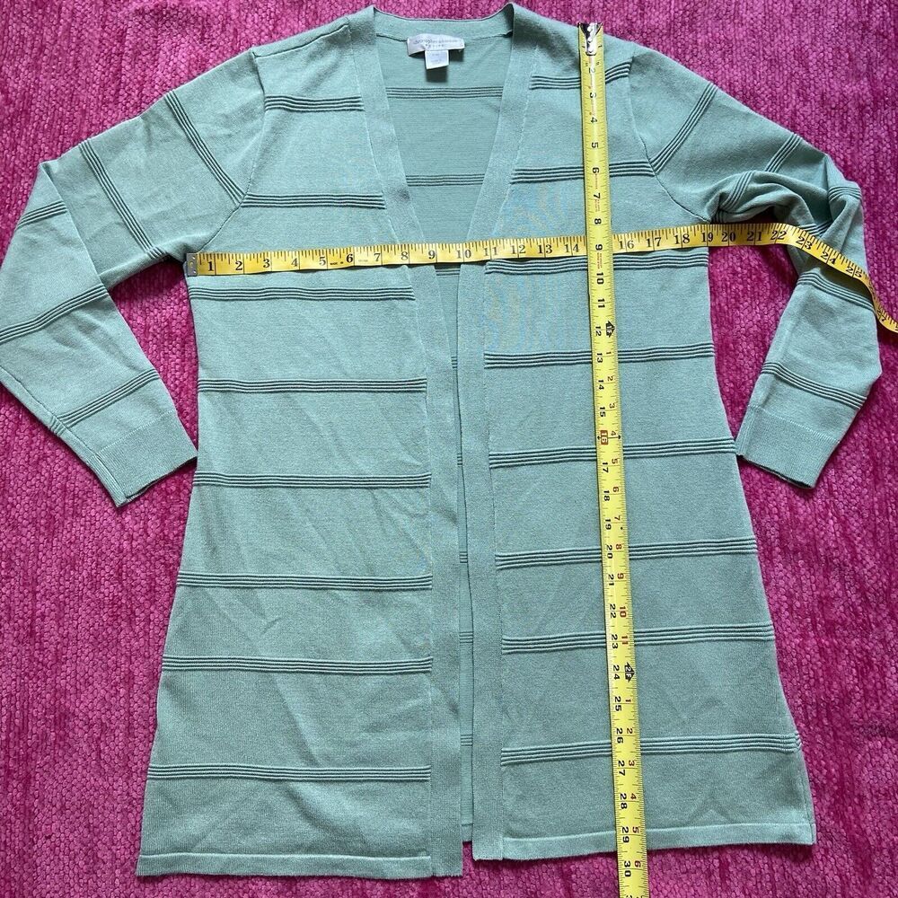 Christopher & Banks Open Front Long Sleeve Cardigan Sweater Green Size PM - Picture 9 of 9